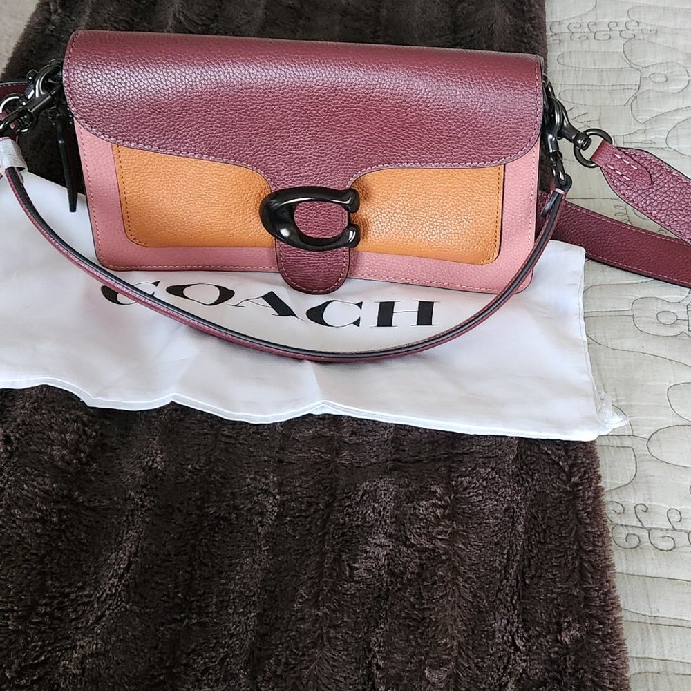 Coach Tabby Colorblock Leather Crossbody Bag in Burgundy, Pink & Orange - Picture 3 of 5